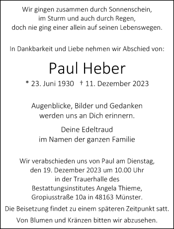 Anzeige von Paul Heber 
