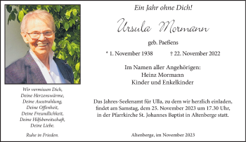 Anzeige von Ursula Mormann 