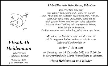 Anzeige von Elisabeth Heidemann 