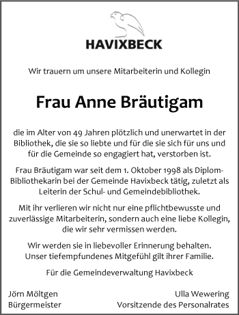 Anzeige von Anne Bräutigam 
