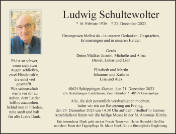 Anzeige von Ludwig Schultewolter 