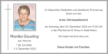 Anzeige von Monika Gausling 
