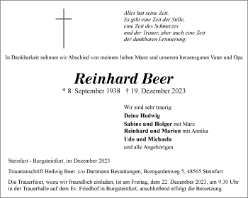 Anzeige von Reinhard Beer 