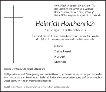 Anzeige von Heinrich Holthenrich 