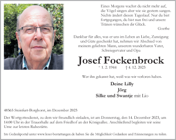 Anzeige von Josef Fockenbrock 