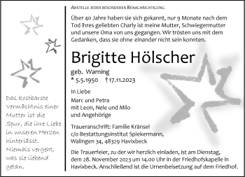 Anzeige von Brigitte Hölscher 