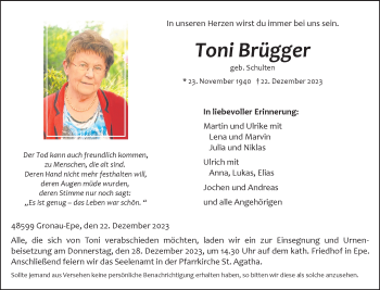 Anzeige von Toni Brügger 