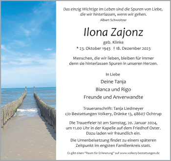 Anzeige von Ilona Zajonz 