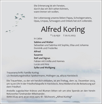 Anzeige von Alfred Koring 