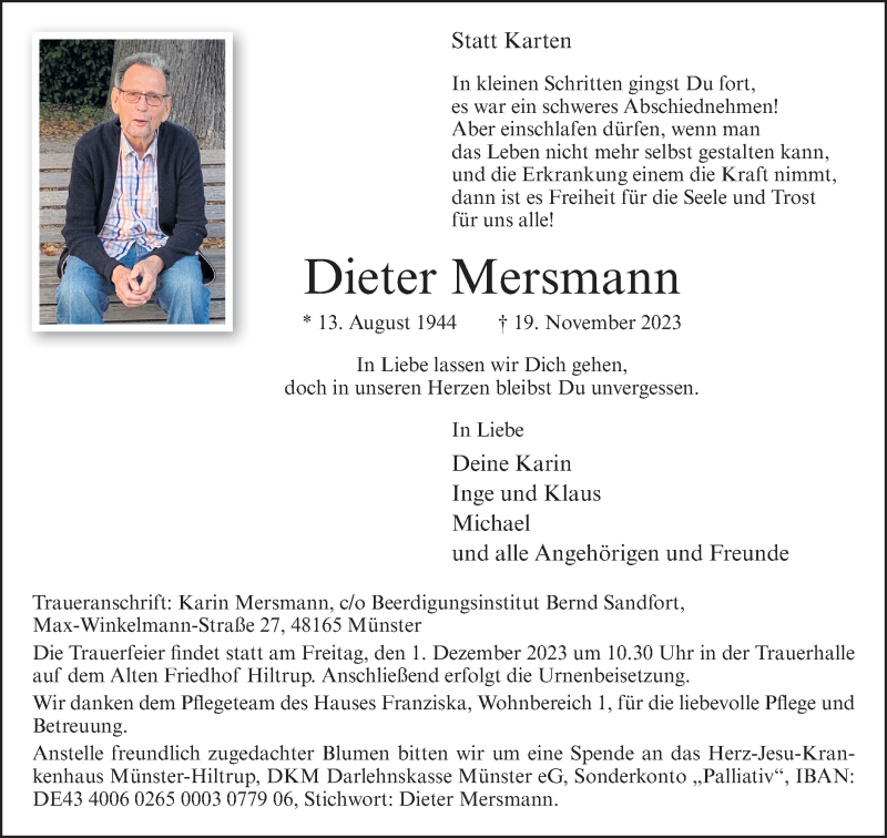  Traueranzeige für Dieter Mersmann vom 25.11.2023 aus 
