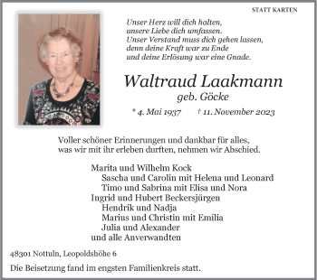 Anzeige von Waltraud Laakmann 