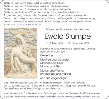 Anzeige von Ewald Stumpe 