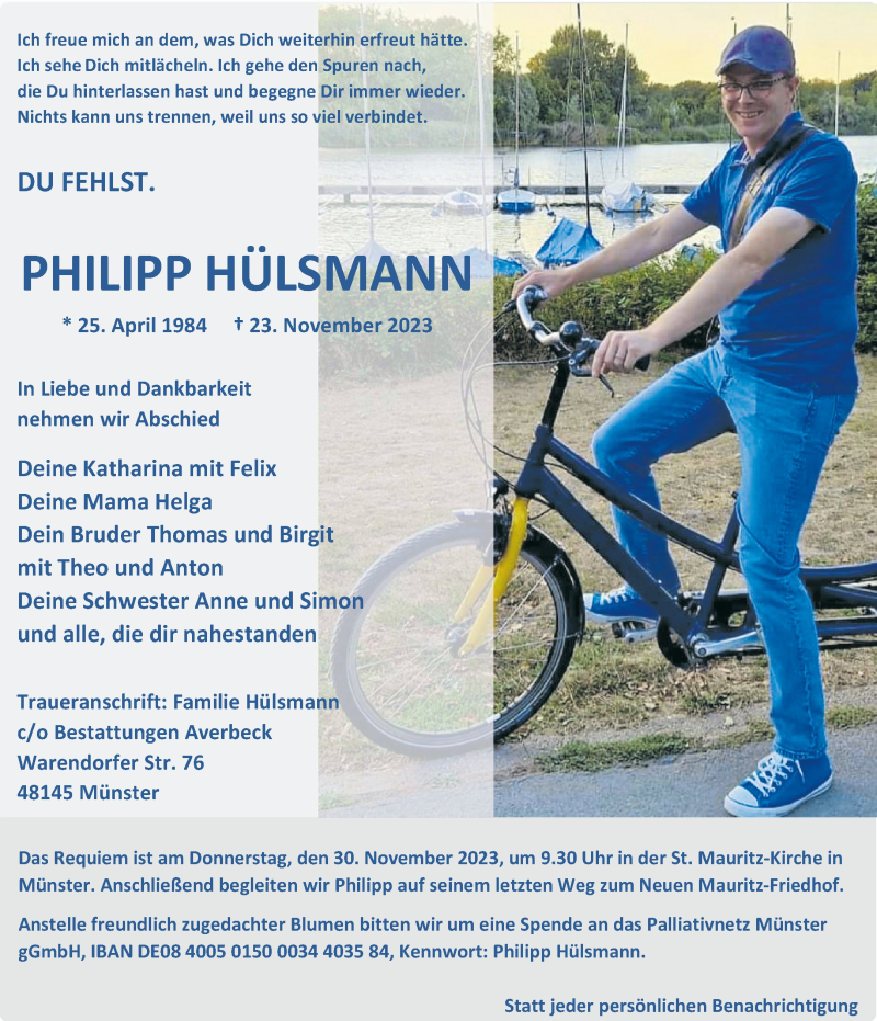  Traueranzeige für Philipp Hülsmann vom 25.11.2023 aus 
