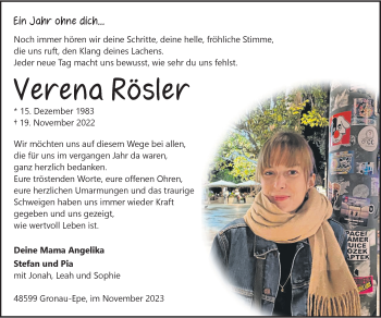 Anzeige von Verena Rösler 