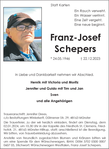 Anzeige von Franz-Josef Schepers 