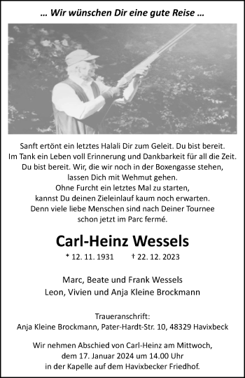 Anzeige von Carl-Heinz Wessels 