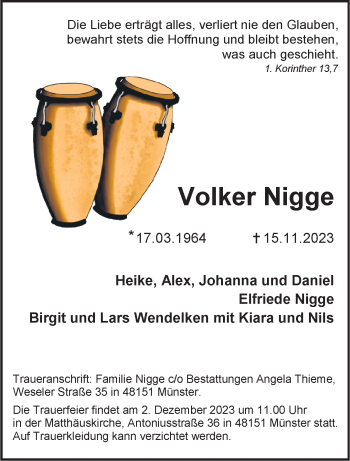 Anzeige von Volker Nigge 