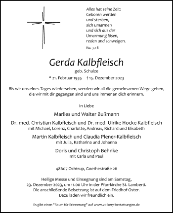 Anzeige von Gerda Kalbfleisch 