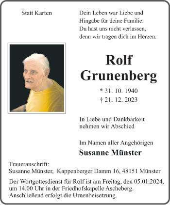 Anzeige von Rolf Grunenberg 