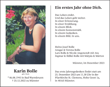Anzeige von Karin Bolle 