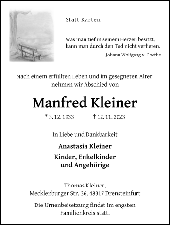 Anzeige von Manfred Kleiner 