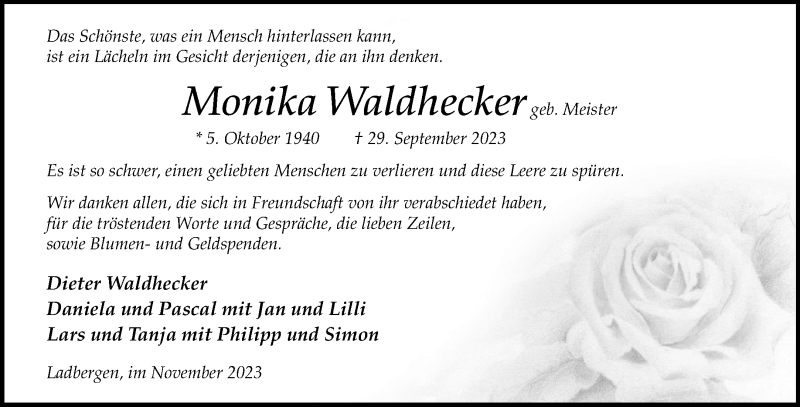  Traueranzeige für Monika Waldhecker vom 25.11.2023 aus 