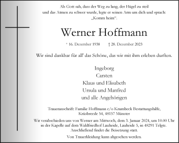 Anzeige von Werner Hoffmann 