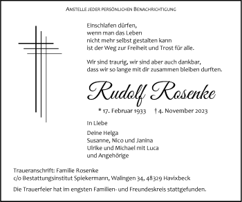 Anzeige von Rudolf Rosenke 