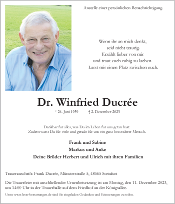 Anzeige von Dr. Winfried Ducrée 