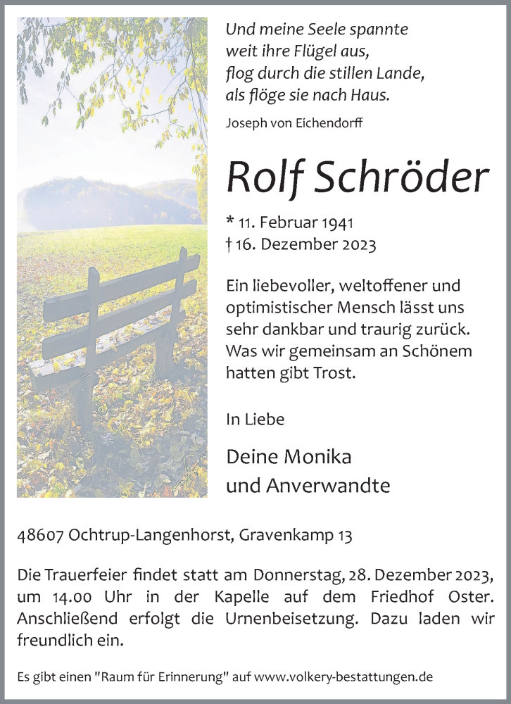  Traueranzeige für Rolf Schröder vom 19.12.2023 aus 