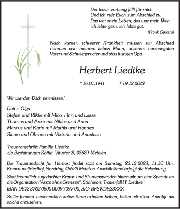Anzeige von Herbert Liedtke 
