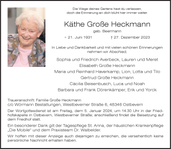 Anzeige von Käthe Große Heckmann 