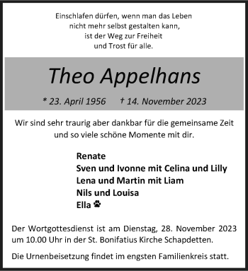 Anzeige von Theo Appelhans 