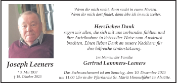 Anzeige von Joseph Leeners 