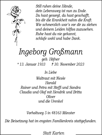 Anzeige von Ingeborg Großmann 