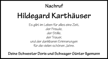 Anzeige von Hildegard Karthäuser 