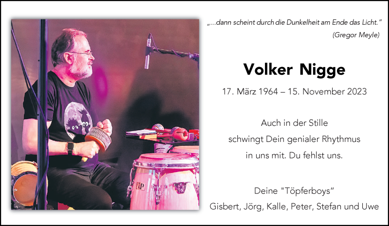  Traueranzeige für Volker Nigge vom 25.11.2023 aus 
