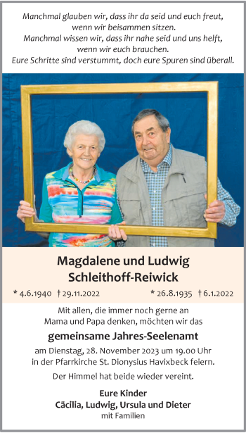 Anzeige von Magdalene Schleithoff-Reiwick 