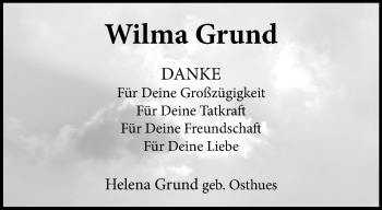 Anzeige von Wilma Grund 