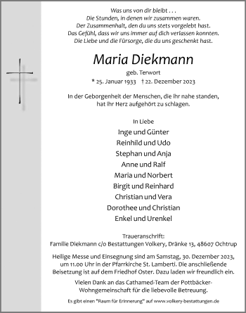 Anzeige von Maria Diekmann 