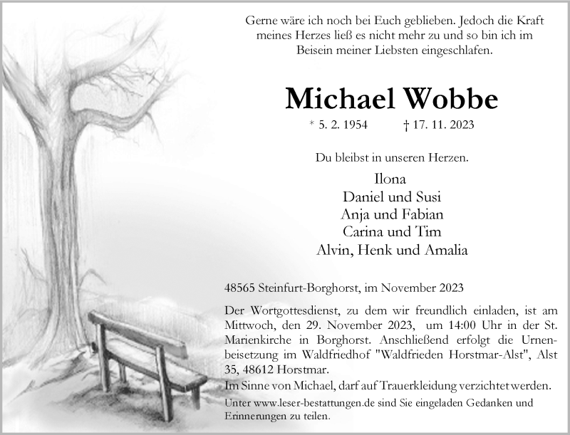  Traueranzeige für Michael Wobbe vom 25.11.2023 aus 