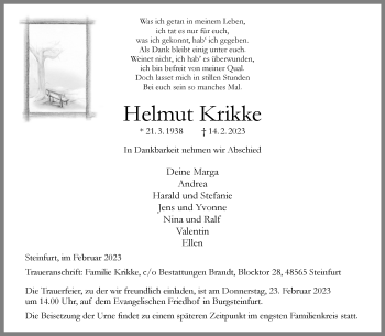 Anzeige von Helmut Krikke 