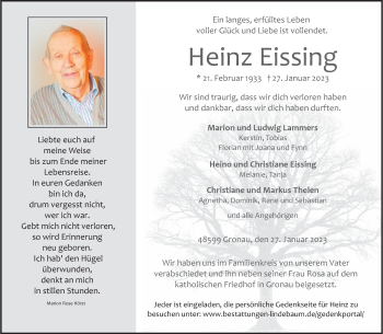 Anzeige von Heinz Eissing 