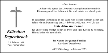 Anzeige von Klärchen Depenbrock 