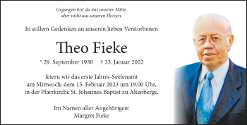 Anzeige von Theo Fieke 