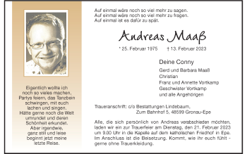 Anzeige von Andreas Maaß 