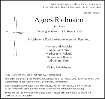 Anzeige von Agnes Rielmann 