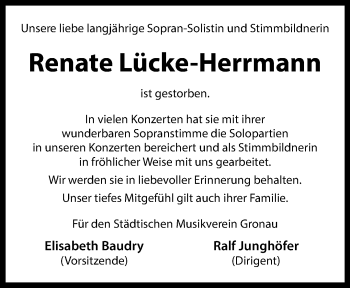 Anzeige von Renate Lücke-Herrmann 