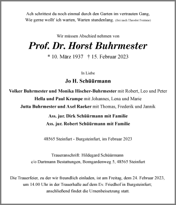 Anzeige von Prof. Dr. Horst Buhrmester 