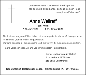Anzeige von Anne Wallraff 